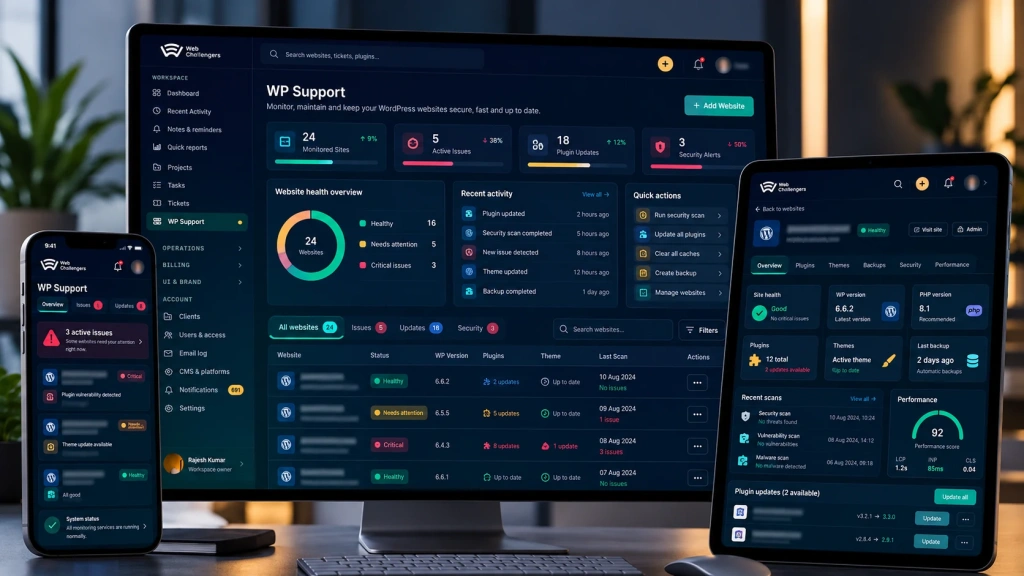 WordPress Fleet Support Overview — Web Challengers Operations Hub case study